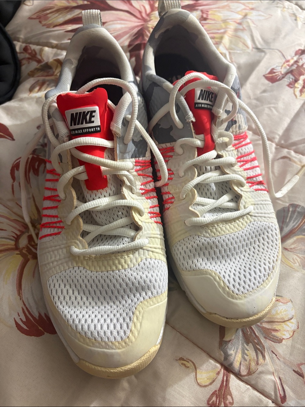 Nike White Athletic Sneakers with Red Accents and Gold Trim